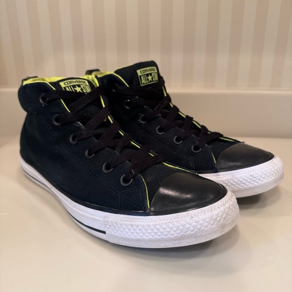 Converse Chuck Taylor All Star Mid Top Black Volt Green Sneakers - Picture 1 of 16